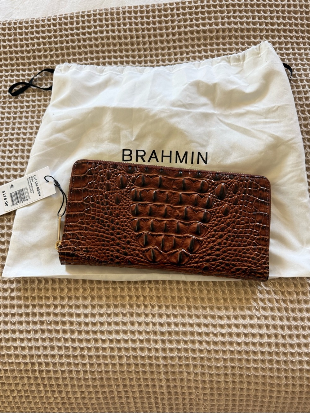 Brahmin Skyler Pecan Melbourne Croc-Embossed Zip Wallet Clutch